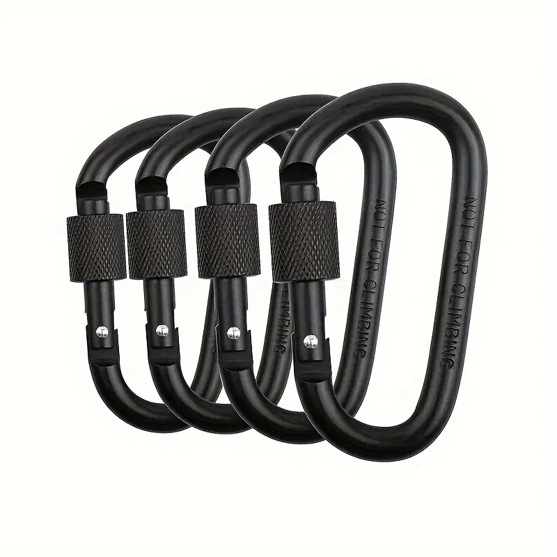 6Pcs 블랙 알루미늄 D 모양 스프링 후크 (나사 포함) 야외 캠핑 하이킹 낚시 배낭 키 버클 클립