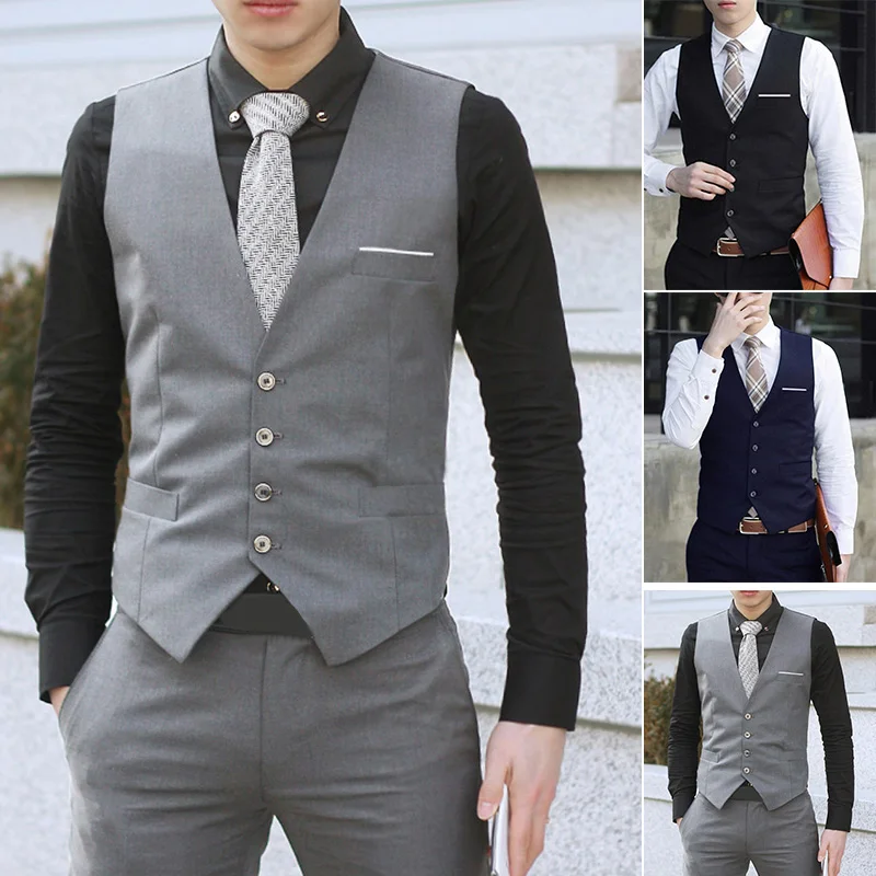 

Mens Formal Business Casual Dress Vest Suit Slim Fit Tuxedo Waistcoat Coat Men Office Suits Blazer Vests Male Clothings