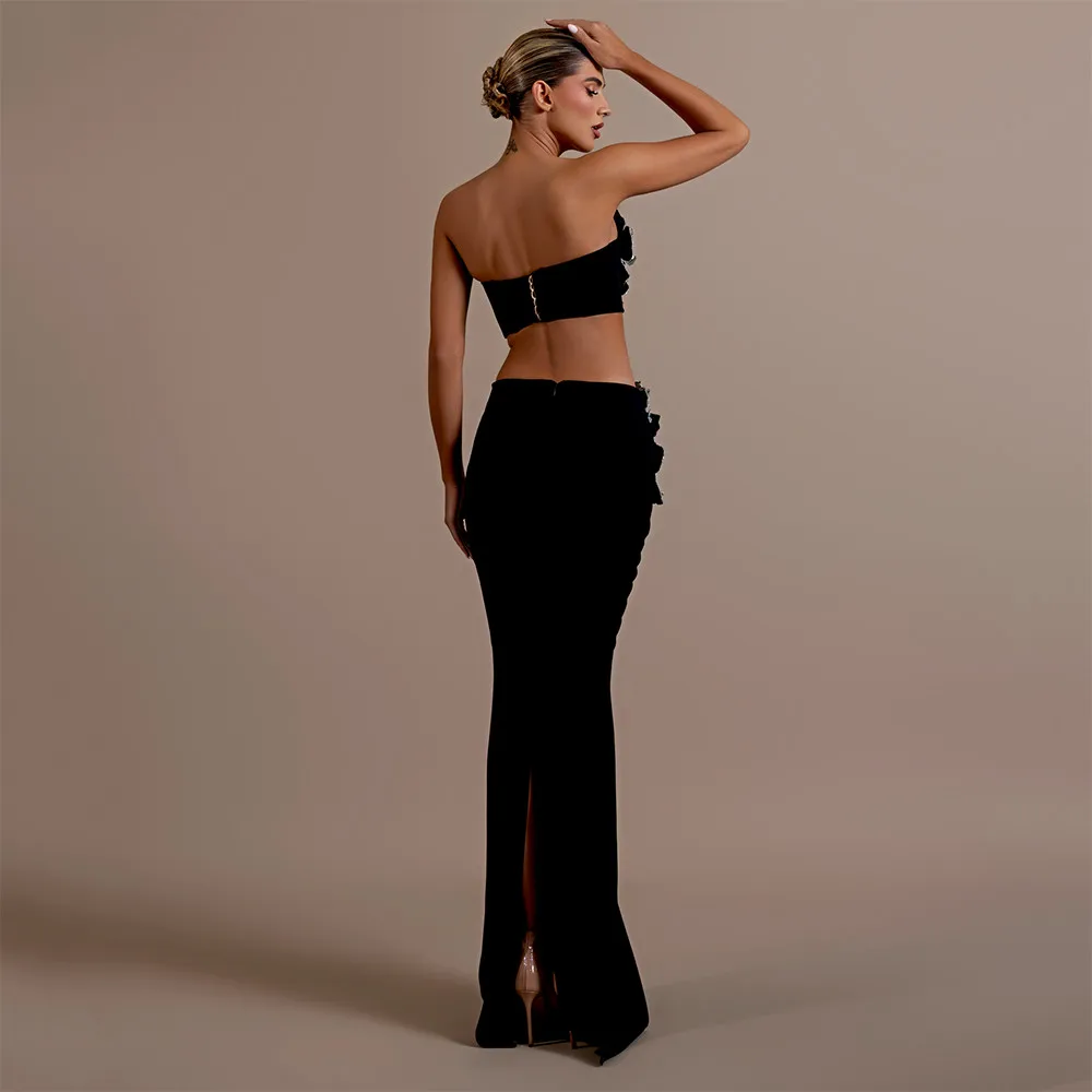 2024 Two Pieces Sets Sexy Beading Strapless Top Long Skirt Women Bodycon Clothing Elegant Party Bandage Sets 2