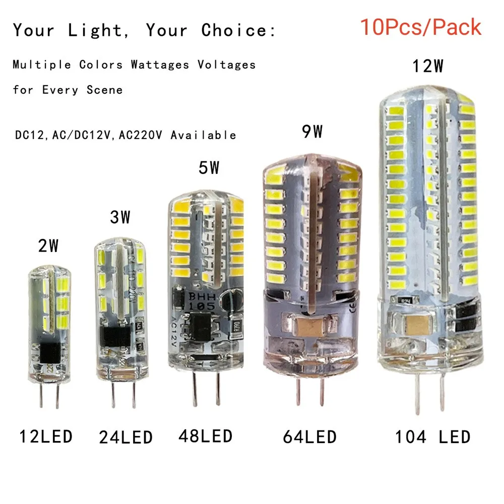 

10Pcs G4 Led Bulb 2W 3W 5W 9W 12W AC/DC12V AC220V Saving Silicone Lamp 360Beam Angle Replace Halogen Light Spotlight Chandelier