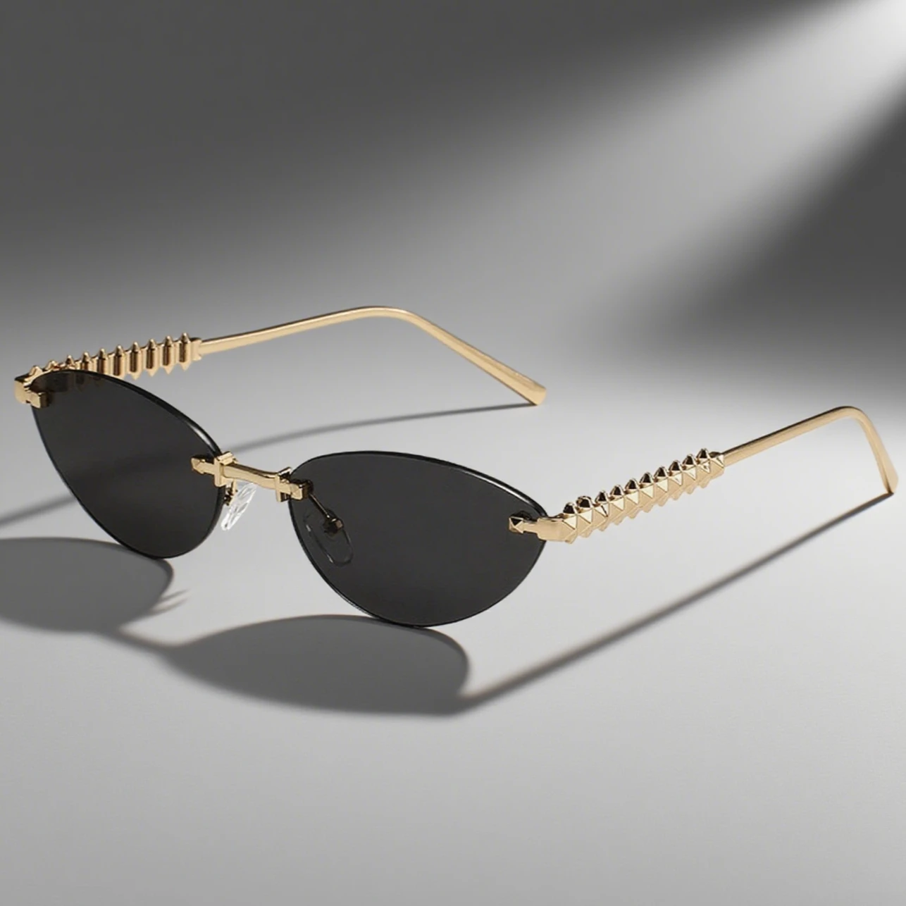 نظارات شمسية بدون إطار على شكل عين القطة للنساء والرجال، نظارات شمسية للحماية من الأشعة فوق البنفسجية للساق المعدنية والقيادة في الهواء الطلق والسفر والشاطئ