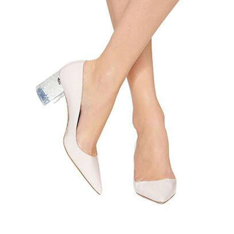 

Thick Heel Pointed Toe Single Shoes Silver Glitter Patent Leather Women Shoes Crystal Transparent Heel Nightclub Banquet Shoes