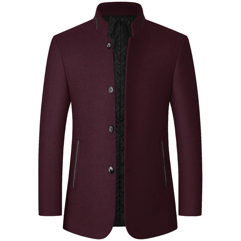 Men's woolen jacket Zhongshan suit standing collar middle-aged 2023 autumn winter dad's   trench coat men clothing