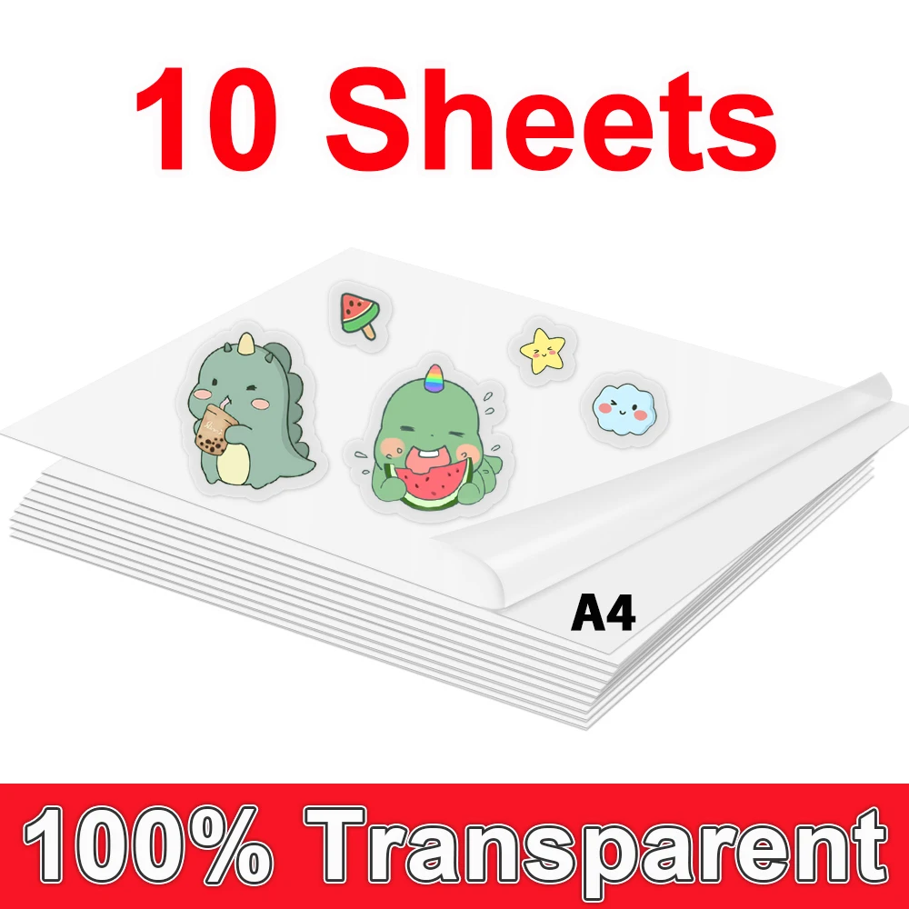 

10Sheets A4 Transparent Printable Vinyl Sticker Paper 100% Transparent Copy Paper not Waterproof DIY Labels for Inkjet Printer
