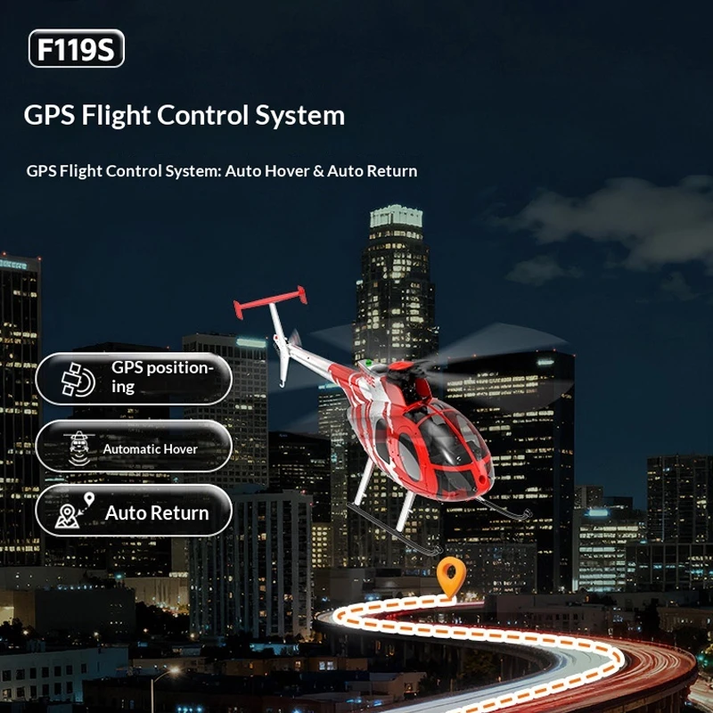 유샹 뉴 F119S MD-500 리틀 버드 원격 조종 헬리콥터 모델 GPS 포지셔닝 브러시리스 모터 RC 성인용 장난감 레드 실버 RTF