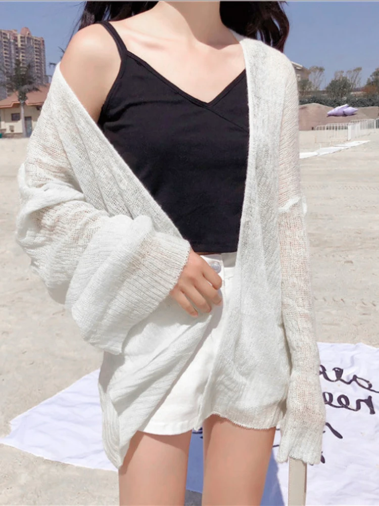 

Cardigan Korean Version Loose Summer Sunscreen Short Coat Long Sleeve Y2K Knitwear Cardigan Air Conditioning Shirt Shawl Woman