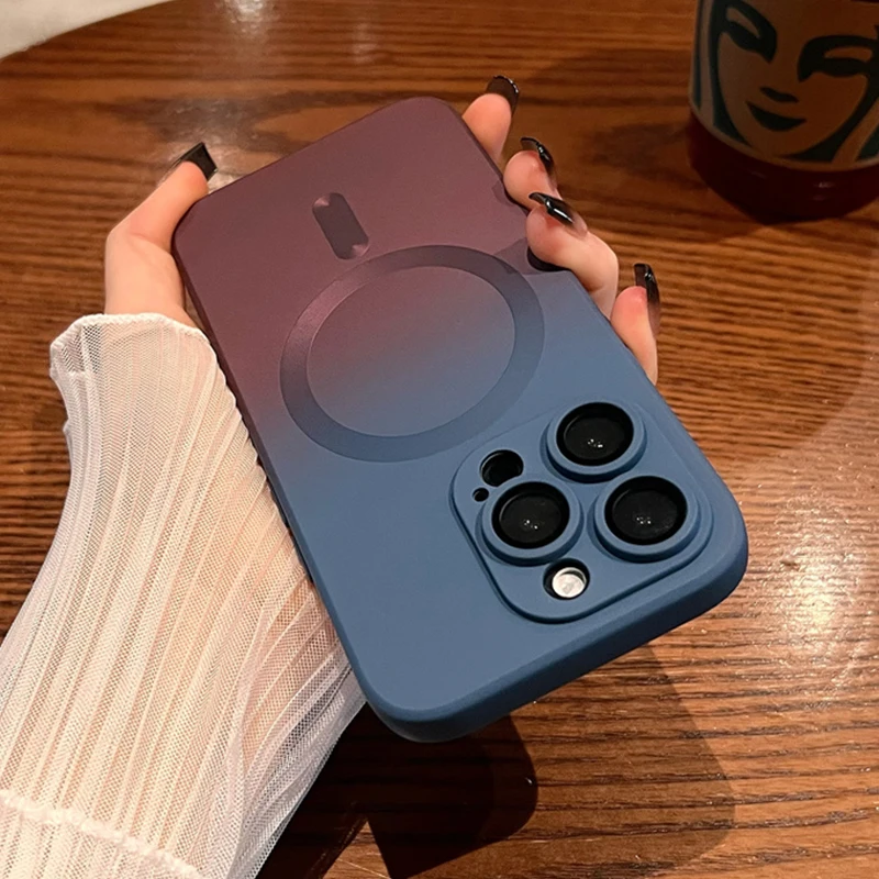 Custodia morbida in silicone sfumato di moda per iPhone 14 13 12 11 Pro 14Pro Max Plus Luxury per copertura di ricarica wireless Magsafe_voghion.com