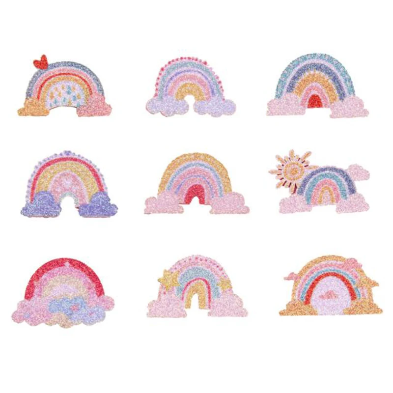 

20Pcs/lot Cartoon Glitter Rainbow Series Patches DIY Appliques Children's Headwear Hairpin Accessories Handmade Decorations