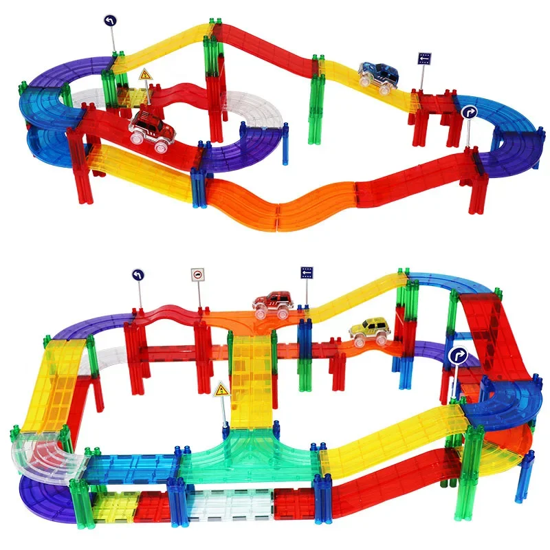 Educational Magnetic Track Vehicle Building Blocks Colorful Window Variatile Traffic Car Toys For Children magnetic building blocks magnetic assembly toy