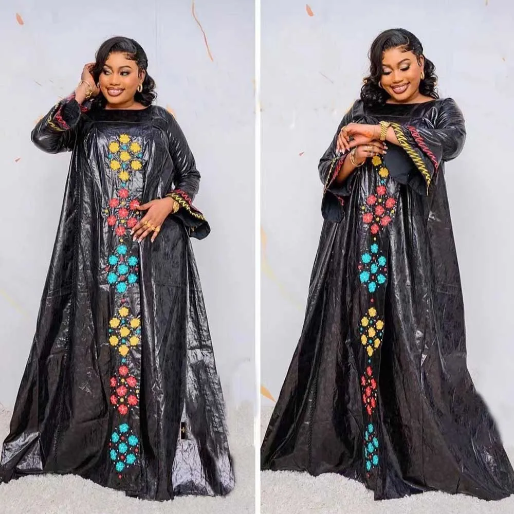 

Black Bazin Riche Long Dresses For African Daily Evening Gowns Ankara Women Bazin Riche Dashiki Robe Top Quality Clothing