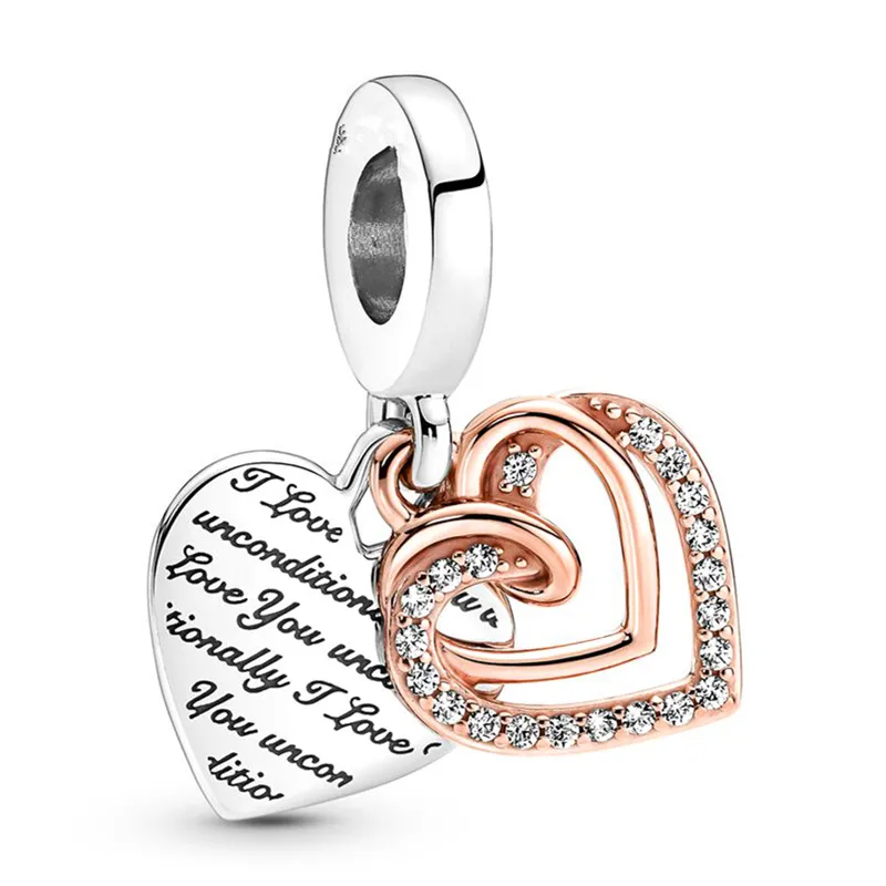 

Original Moments Entwined Hearts Double Dangle Beads Charm Fit Pandora Women 925 Sterling Silver Bracelet Bangle Diy Jewelry