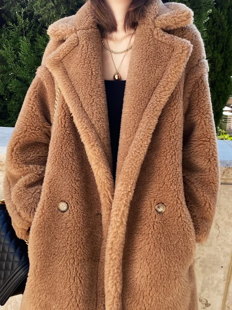 Long Teddy Bear Jacket Coat Women s Winter 2022 Thickened Warm Oversized Chunky Jacket Coat Women