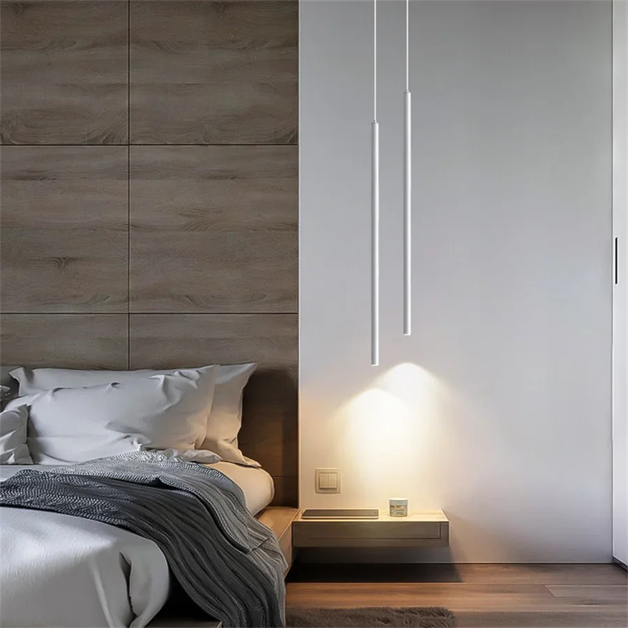 Superfine 2CM Led Pendant Lights Long Tube Hanging Lamp Kitchen Island Dining Room Table Pendant Lamp Bedroom Bedside Droplight 4