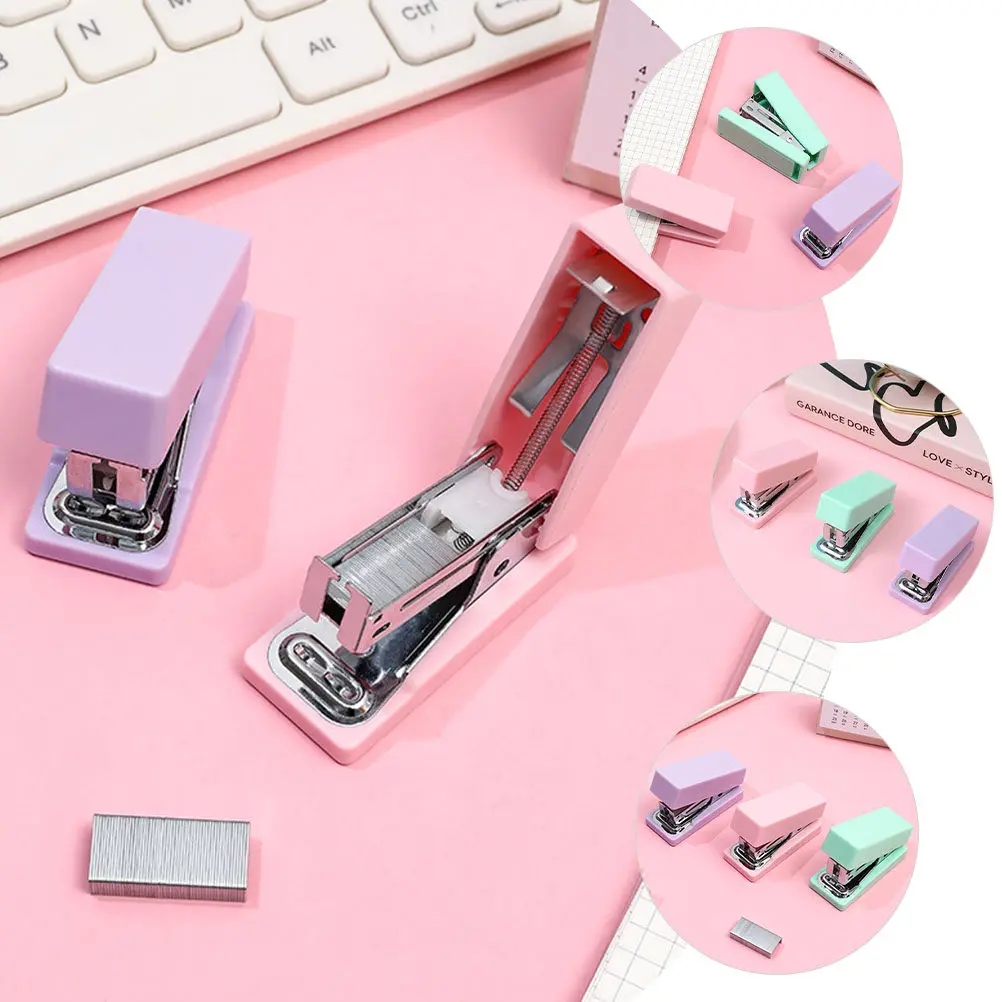 3Pcs 휴대용 소형 스테이플러 금속 미니 핸드헬드 스테이플러 사무실 학교 데스크탑 종이 바인딩 크리 에이 티브 스테이플러 부드럽고 잡동사니 없는 스테이플러
