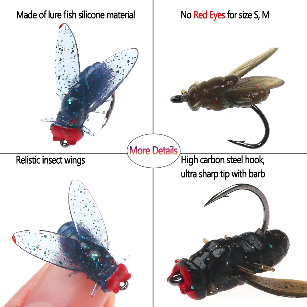 Fly Fishing Lure JIGEECARP 20pcs/Box Realistic Silicone Housefly Artificial Insect Fly for Carp Fishing Lure Baits