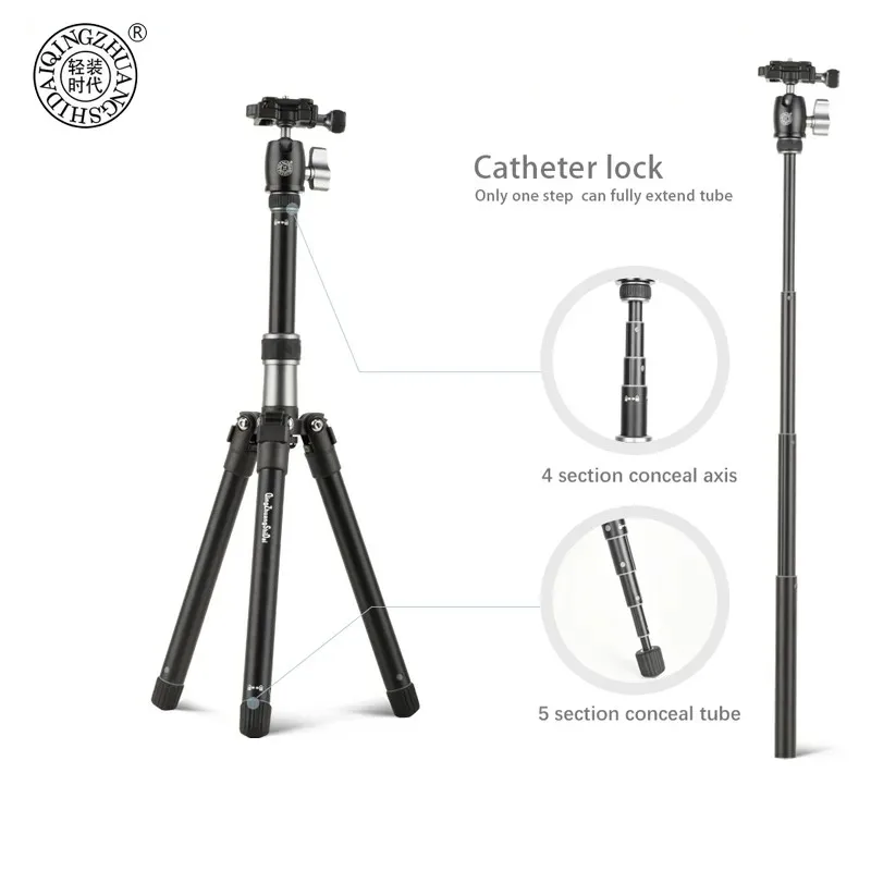 QZSD Q160D Portable Tripod Travel Support Multifunctional Live Streaming Selfie Bracket Monopod for Digital Camera Mobile Phone