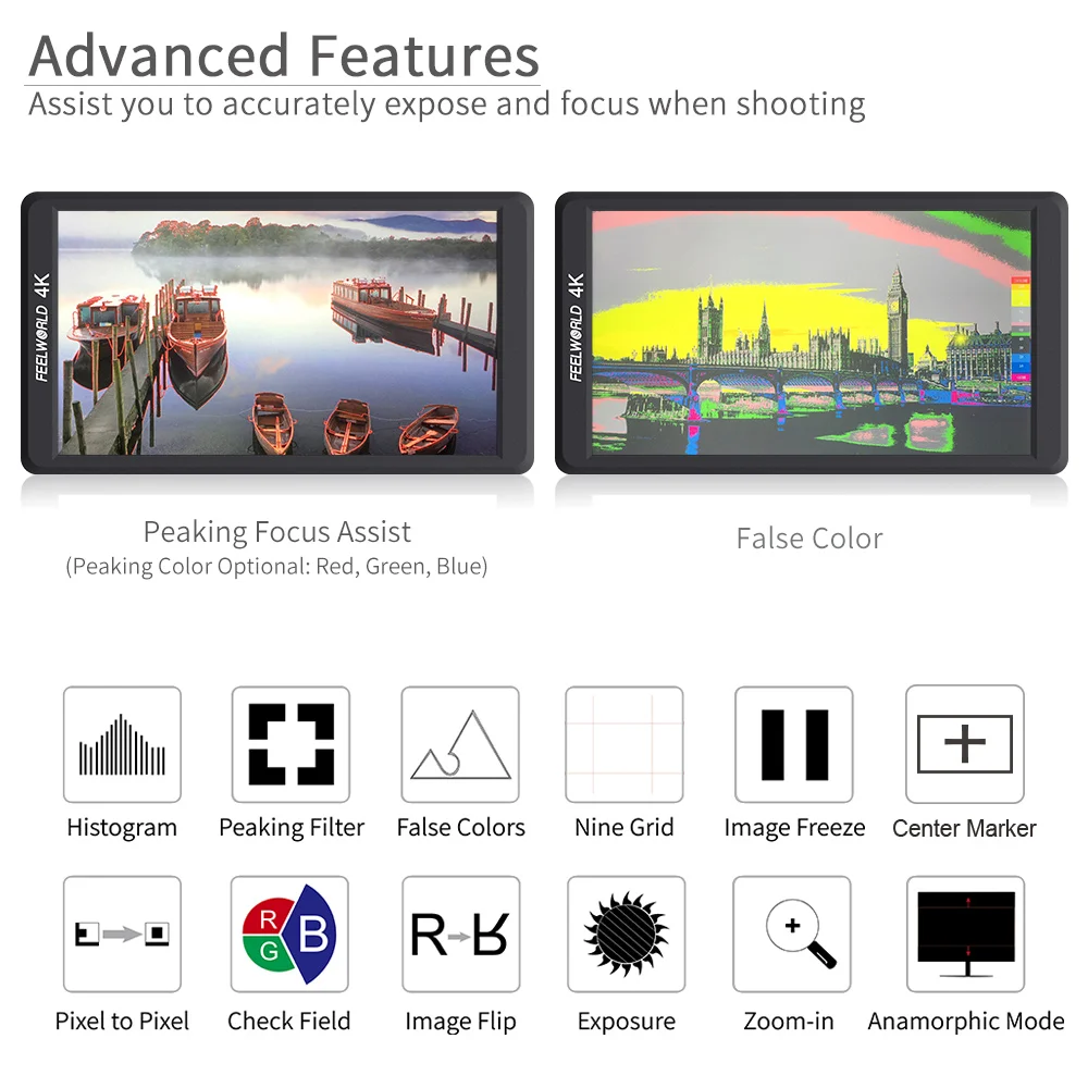 FEELWORLD F570 5.7 Inch DSLR On Camera Field Monitor Small HD Focus IPS 1920x1080 Support 4K HDMI Input Out Aluminum Housing