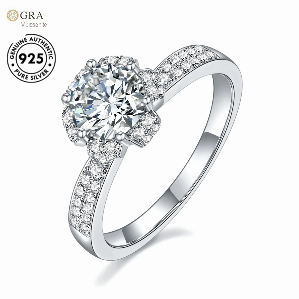 

GRA Certificate 1ct-2ct Diamond Mossanite Ring 925 Sterling Silver Jewelry For Women Ready To Ship