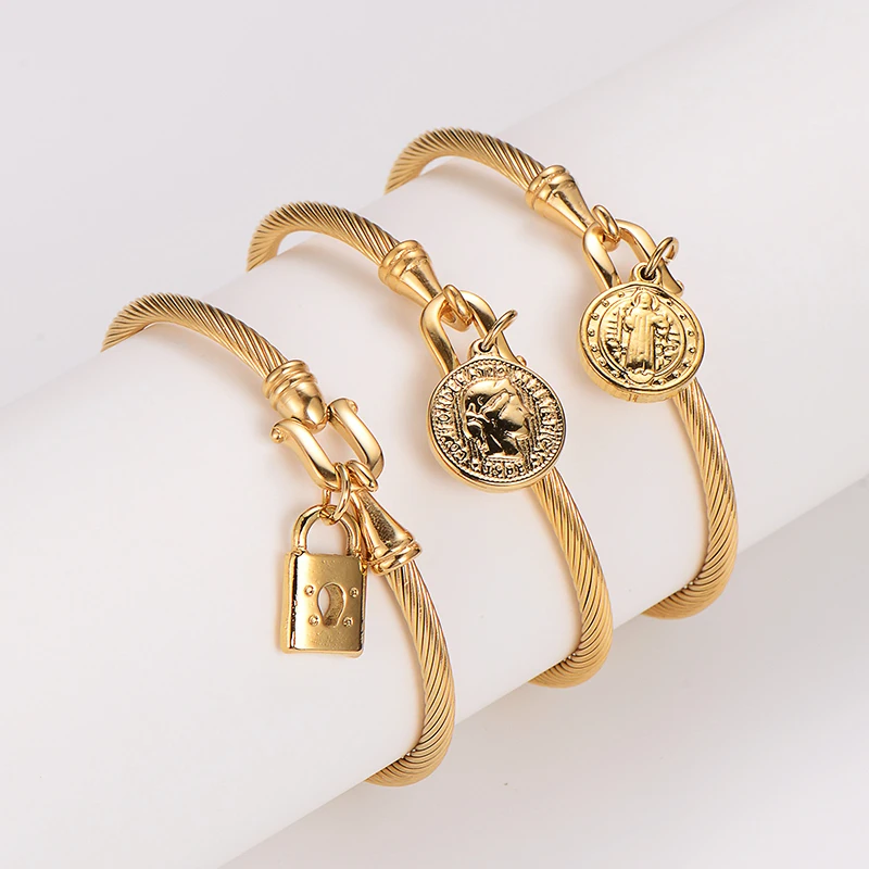 Trendy Charm Cuff Tie Knot Bracelets U Bangles for Women Gold Color 316L Stainless Steel Wire Thin Simple Bangles Jewelry 3