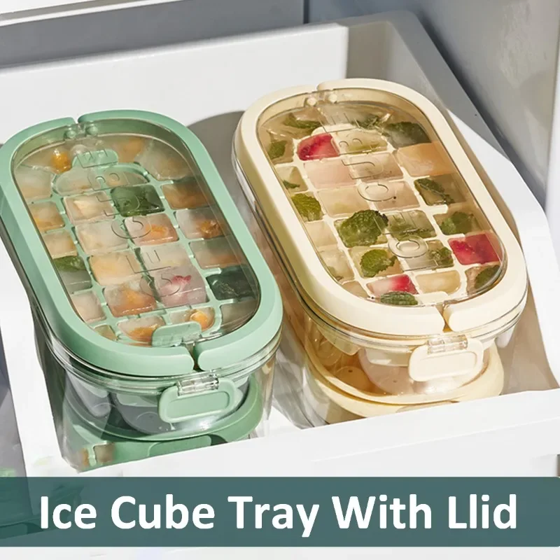 

Ice Cube Tray with Lid Shovel Food Grade Flexible Mold for Freezer Making Reusable Maker Easy Release Ice Cube