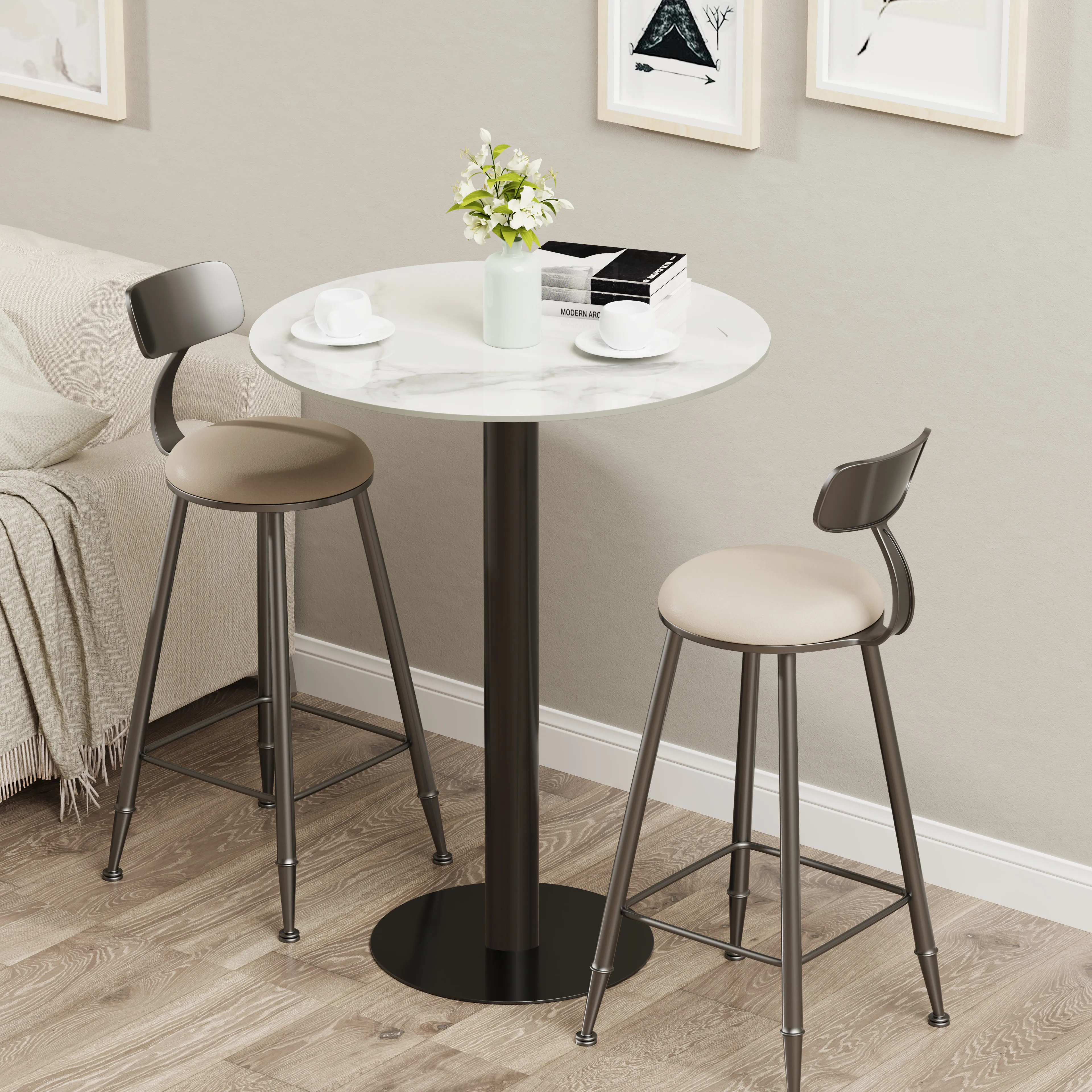 Wisfor Round Bar Table 100cm High Bar Height Round Bistro Pub Table Sintered Stone-top Dining for Business Commercial Cafe