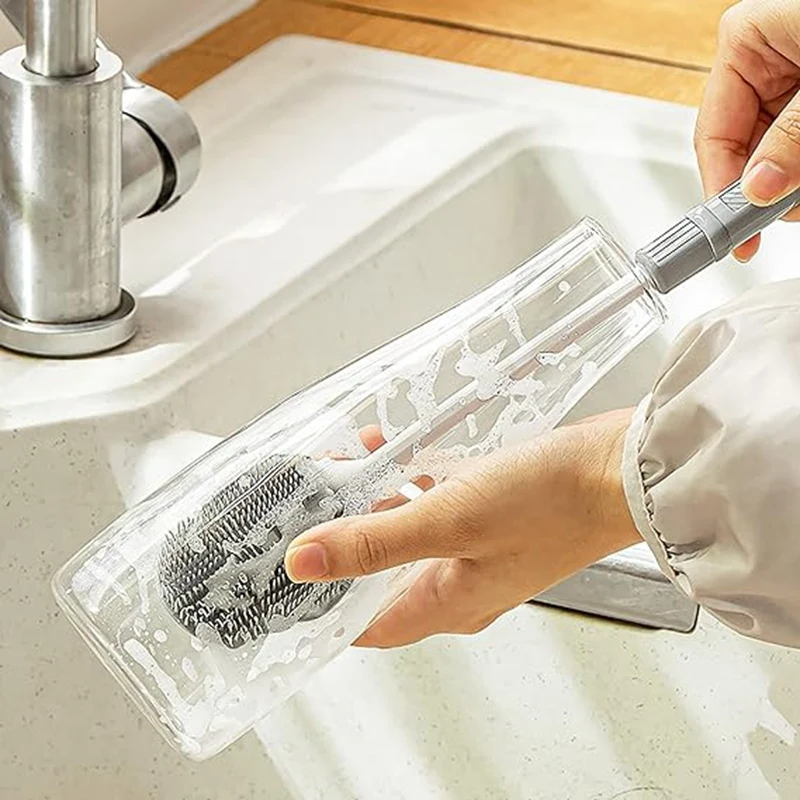 

Щетка для чистки бутылок, щетка для чистки бутылок, щетка для чистки с масштабируемой длинной ручкой, резиновая щетка для чашек, гибкая прочная щетка