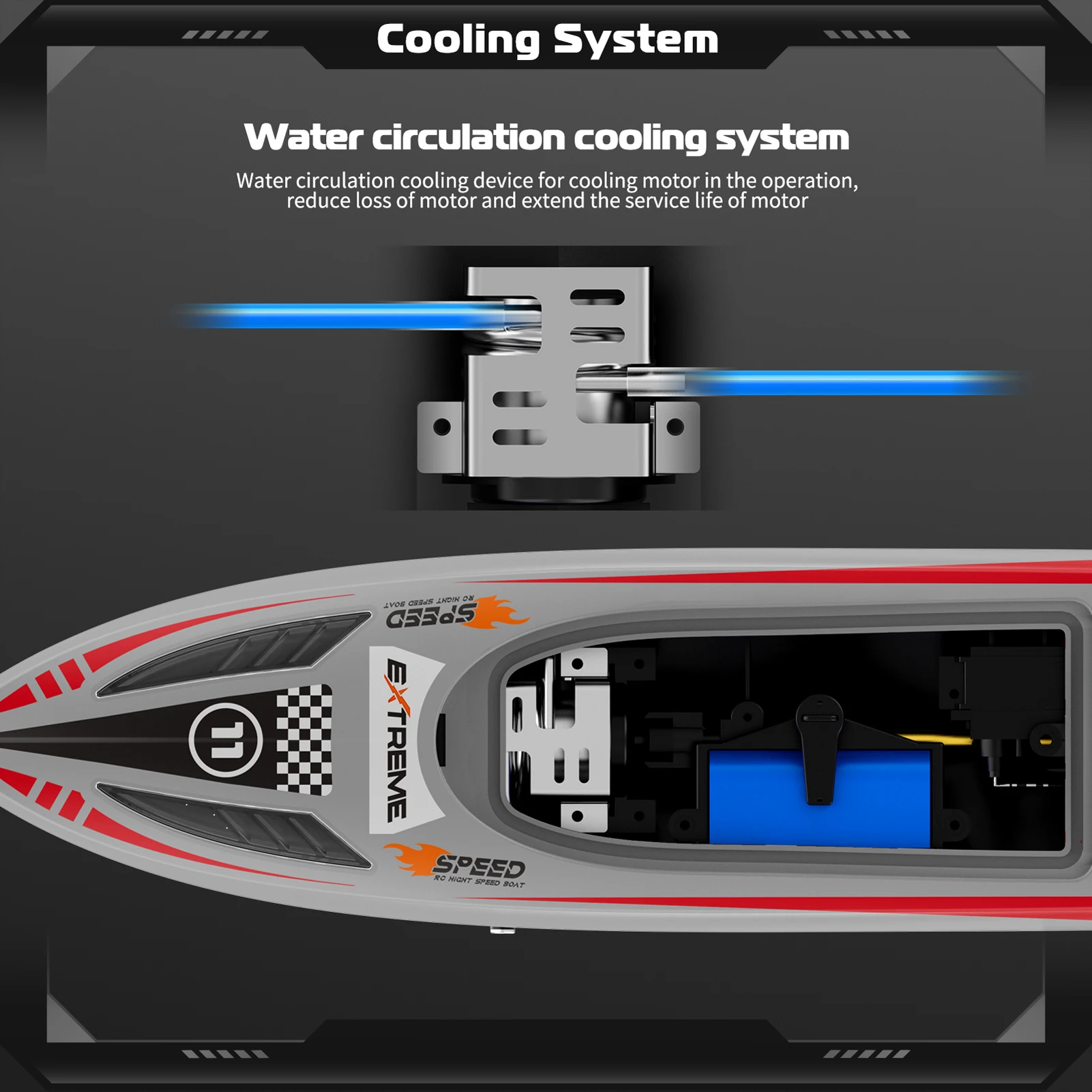 30KM/H High Speed Remote Control Boat 2.4GHz Boat for Adults Water Cooling System Low Power Reminder Off Water Sensing