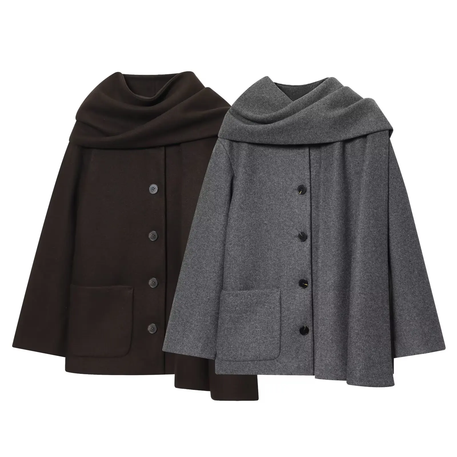 Women’s Wool Blend Short Coat with Scarf Collar - Elegant Winter Outerwear