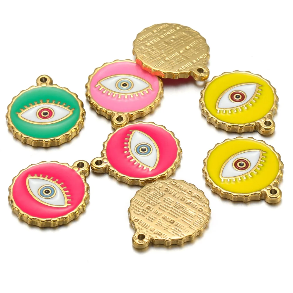 

4pcs Stainless Steel Evil Eye Charms Round Enamel Charm Pendant Connector for Earrings Diy Jewelry Making Supplies Wholesale