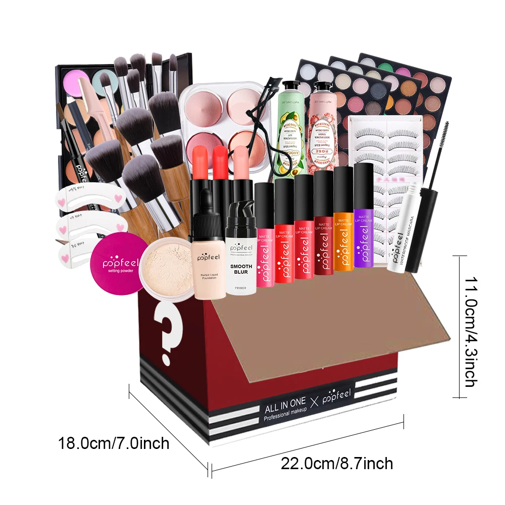 POPFEEL All-in-One Makeup Gift Set-Professional Makeup Brush Set, Eyeshadow Palette & Lip Gloss Kit, Holiday Gift Box for Begi