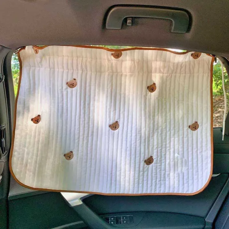 quilt cover Kawaii Baby Car Curtain Sunshade Embroidered Bear Children Sun Protection Sunshade Window Curtain UV Protection For Kid duvet Bedding