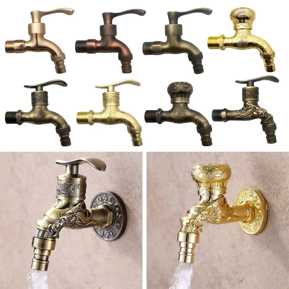 Antique Dragon Carved Water Taps Garden Faucet Bibcock Washing Machine Outdoor Mop Wash Basin Vintage Style garden bibcocks bathroom faucet washing machine faucet water tap faucet