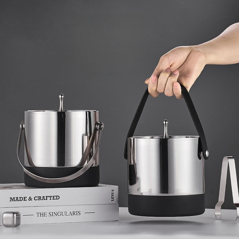Stainless Steel Double-layer Ice Bucket Creative Household Non-slip Belt Silicone Bar KTV Beer Ice Bucket