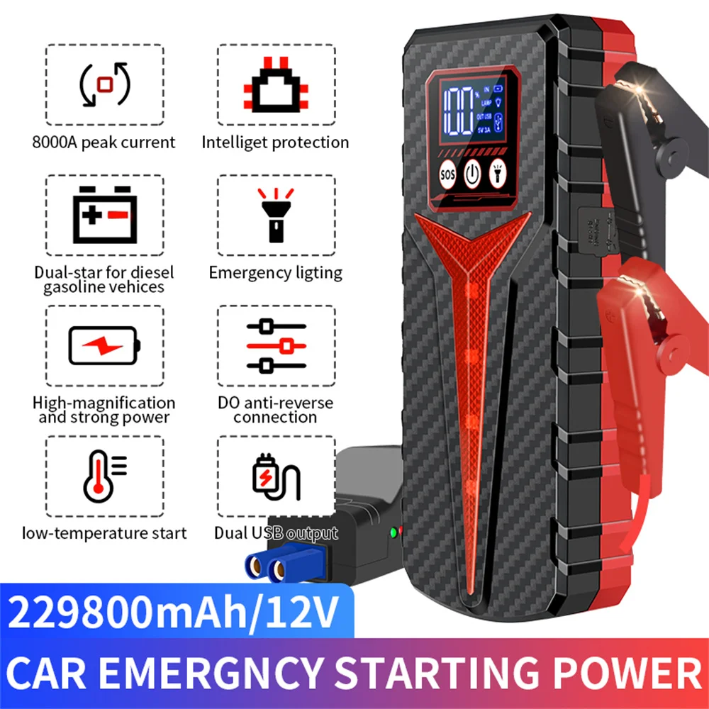 Car Jump Starter Car Battery Charger Portable Battery Charger Jump Starter 8000A Battery Charger 2298000mAh Emergency Power Bank Booster For 12V Gasoline and Diesel Vehicles