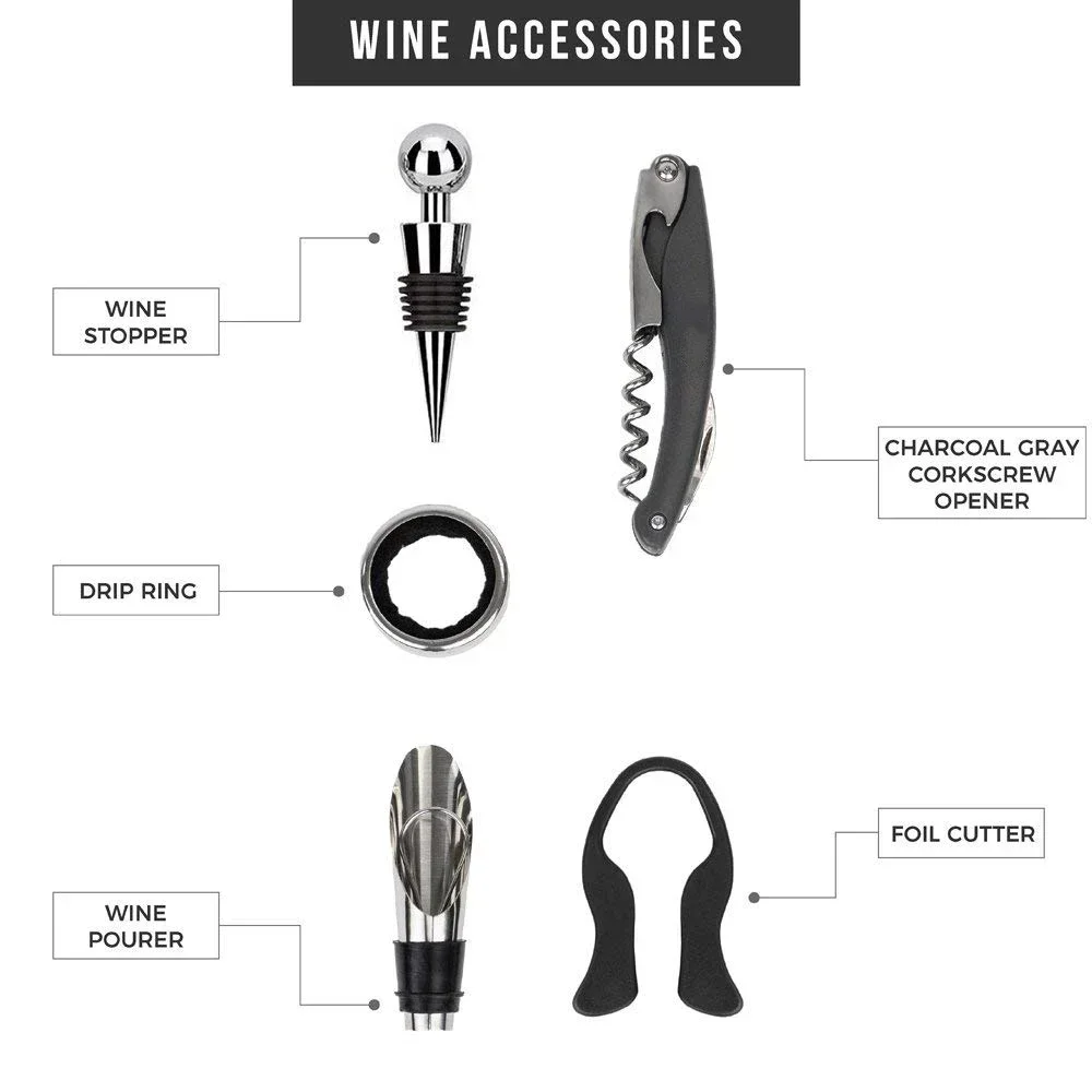 Deluxe Wine Opener Accessories Gift Tools Set with Waiters Corkscrew 5 Piece Bottle Opening Kit wine opener set