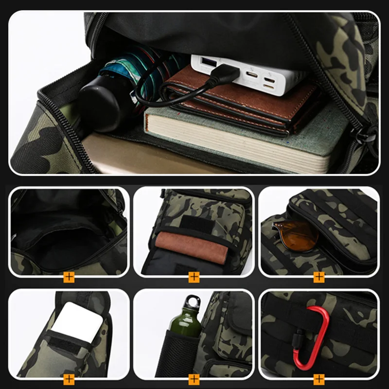 Waterproof Oxford Chest Bag with USB Charging for Outdoor Camping