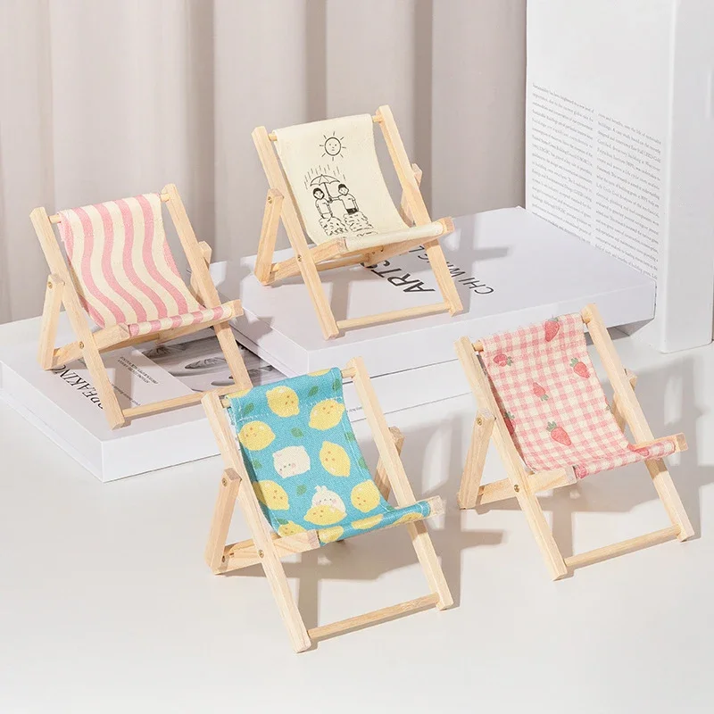 Novelty Beach Chair Phone Holder Foldable Phone Stand Holder Desk Organizer Wooden Tablet Kawaii Office Accessories