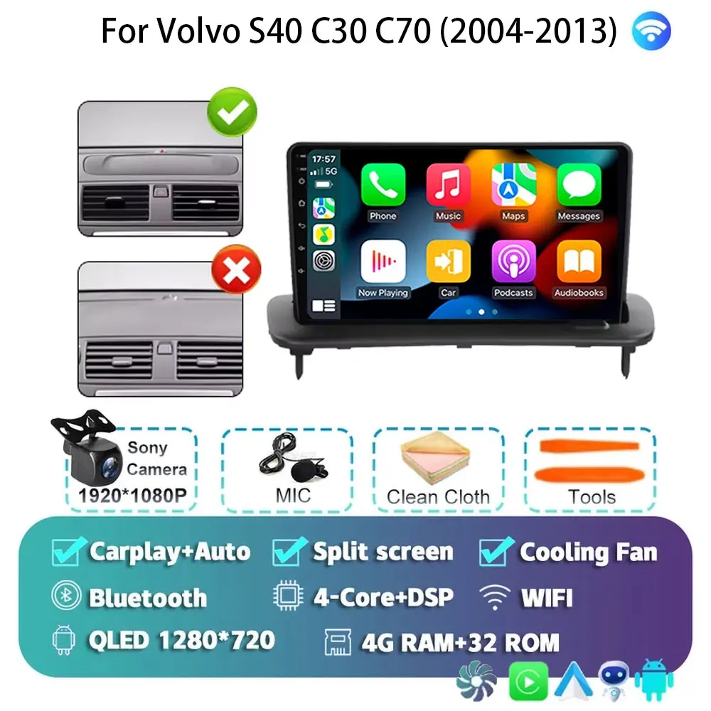 Android 15 Carplay DSP WIFI+4G Car Radio Multimedia Player For Volvo S40 C30 C70 2 MS 2004-2013 Autoradio Stereo 2din Head Uni