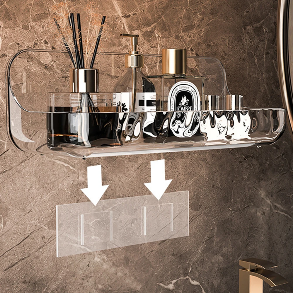 Household Acrylic Bathroom Shelf, Bathroom, Toilet, Perforation-Free Wall Hanging Washstand, Cosmetics Storage Shelf On The Wall 4