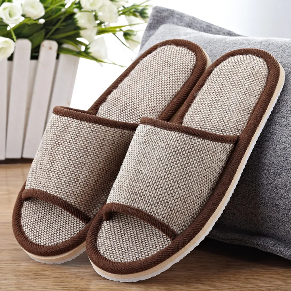 Linen Slippers Women And Men Household Indoor Floor Slippers Daily Home Simple Plain Mute Anti-Slip Comfortable Slippers 2