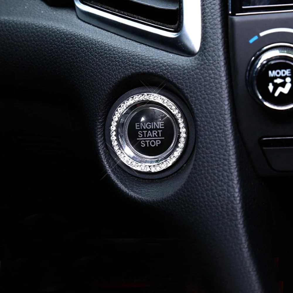 Auto Car SUV Decorative Silver Pink Blue Accessories Button Start Switch Diamond Ring Start Stop Button Cover Universal 1x