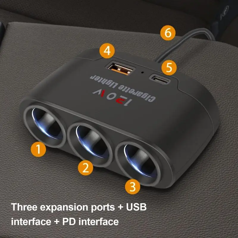 Car Charger Cigarettes Lighter Adapter 3 Cigarettes Lighter Sockets 120V Max Output 3 Cigarettes Lighter Sockets Multi Port