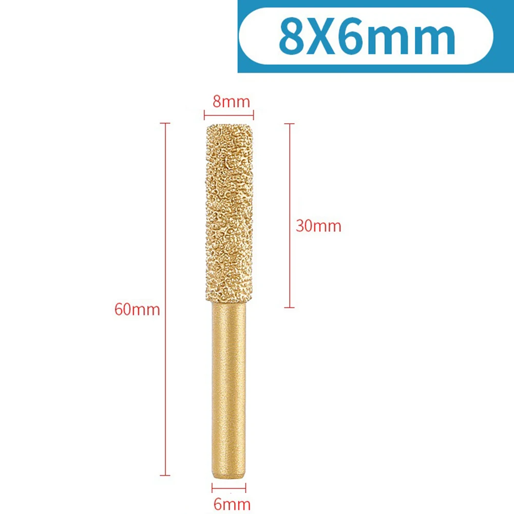 6mm Shank Vacuum Brazed Diamond Burr Head Grinding Rotary File For Stone Steel Polishing Tools Wood Carving Tools Sharpener