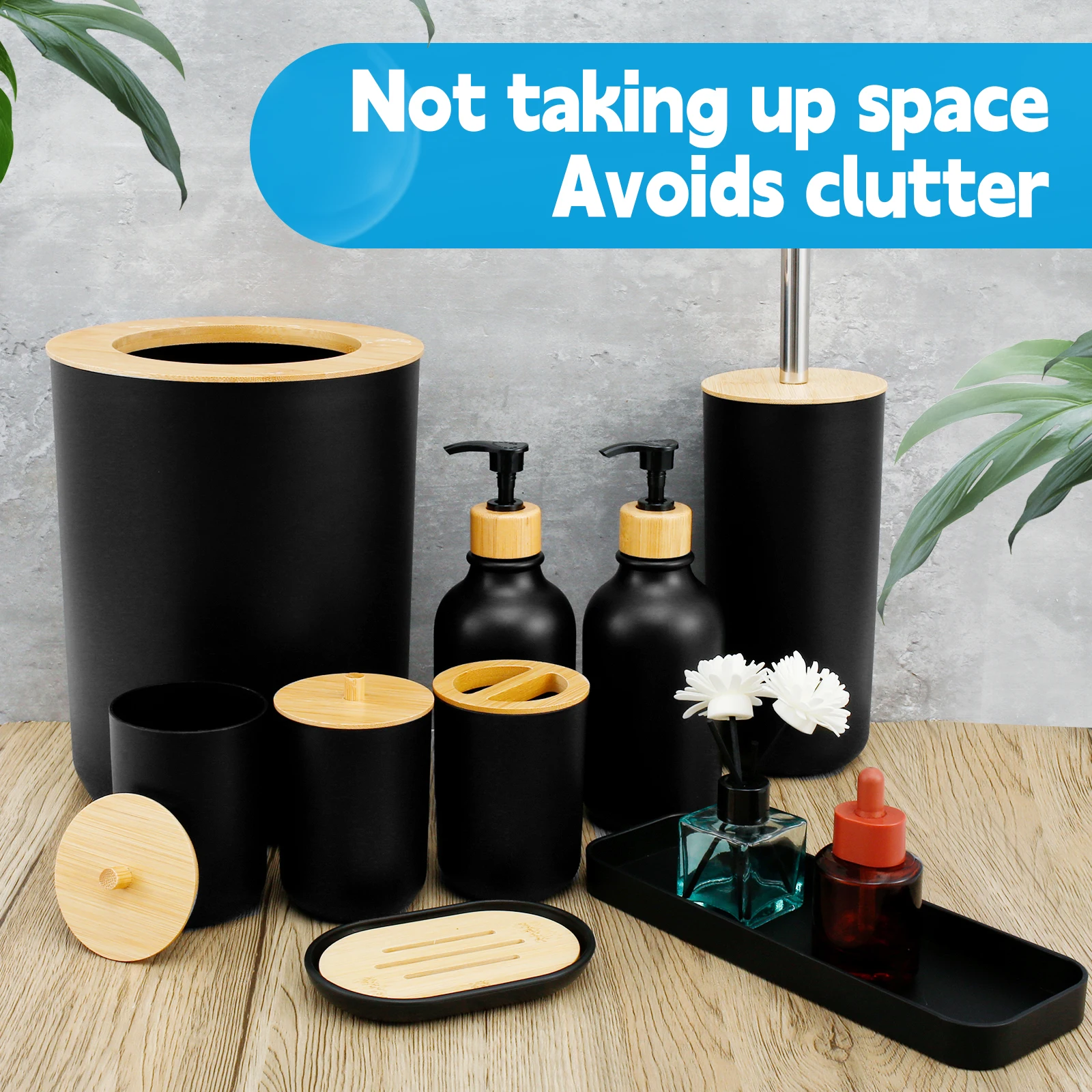 Bathroom Accessories Set Premium Bathroom Set Enduring Soap Dispenser and Toothbrush Holder with Trash Can Tray Toilet Brush
