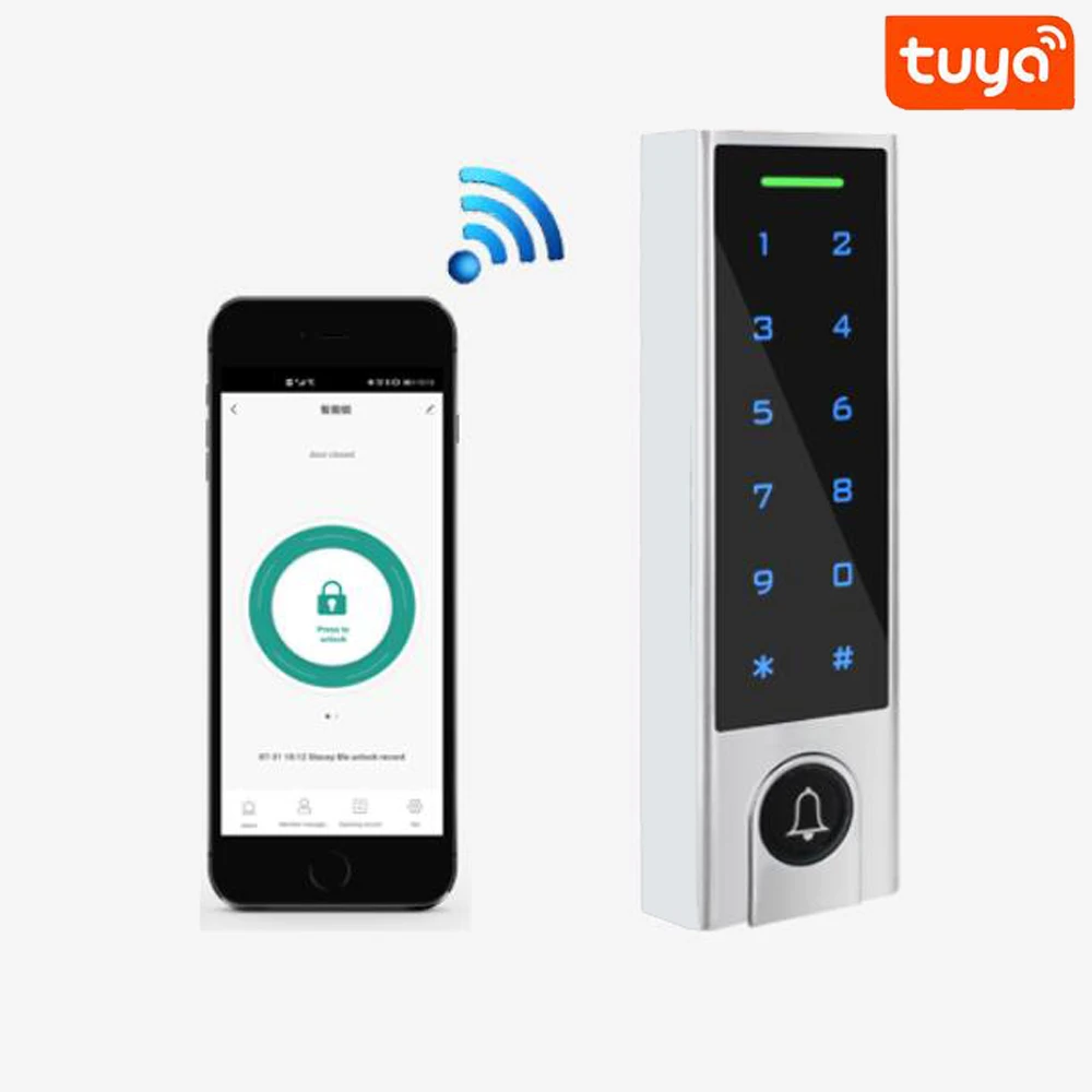 rfid-access-controller-bluetooth-v40-125khz-ip66-waterproof-bluetooth-access-control-keypad-tuya-app-door-bell-function