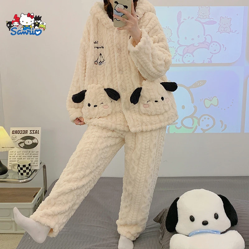 

Cartoon Sanrio Pachacco Plush Sleepwear Winter Leisure Comfort Coral Velvet Pajamas Cute Giris Household Clothes Christmas Gift