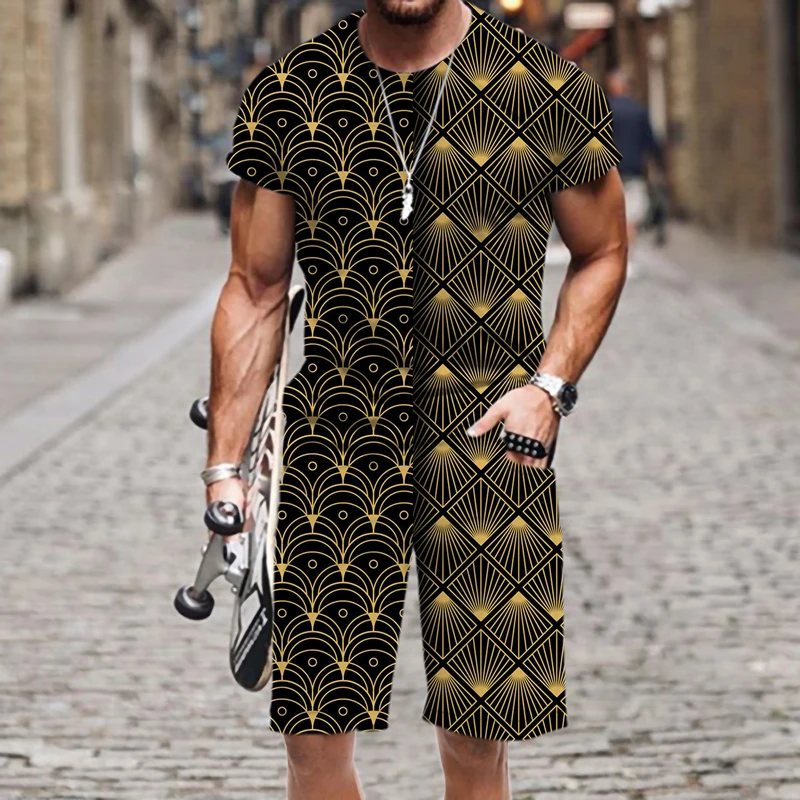 

Men's T-shirt Shorts Set 3D Printed Abstract Art Pattern Casual Oversized Funny Loose Swimming Cool Quick Dry Swimsuit Harajuku