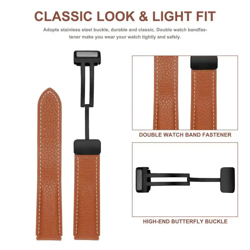 Premium 22mm Leather Loop Band with Magnetic Buckle - Elegant Strap Bracelet