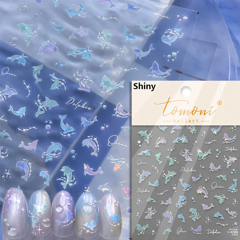 Shimmering Ocean-Themed Nail Art Stickers with Little Red Fish and Goldfish Designs