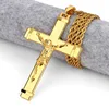 High quality 24K Gold Plated Jesus Christ Cross Pendant Hip hop Rap Golden Crucifixio Cuban Chain Necklace Men Jewelry 3
